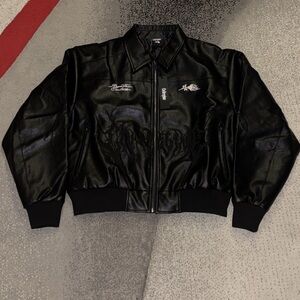 Men's Black Bomber Jacket with Embroidered Details
